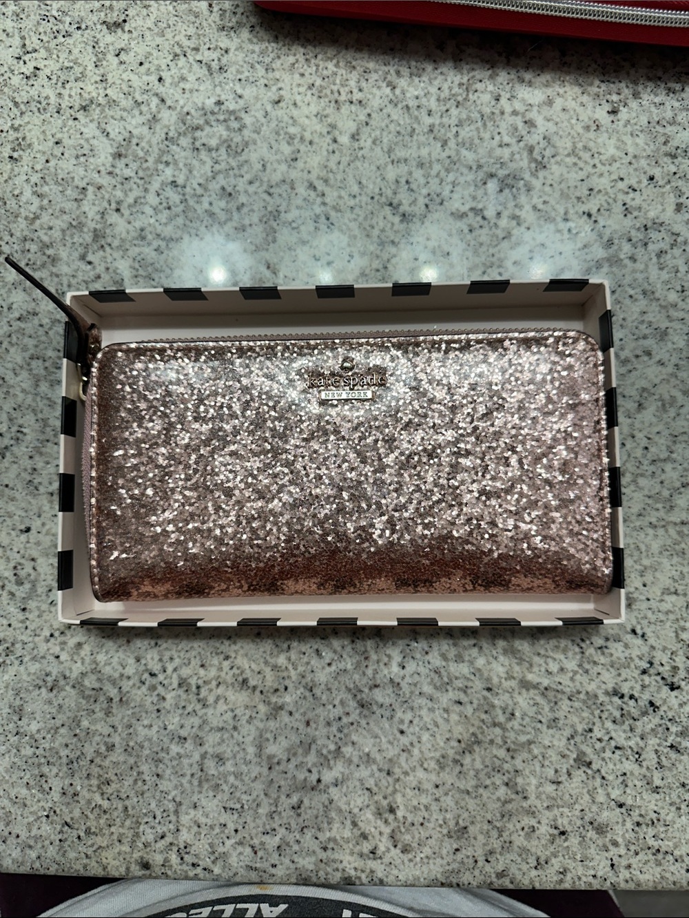 EUC kate spade Rose Gold Glitter Zip Around Wallet